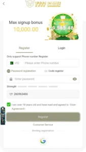 y777 game registration page to create account.