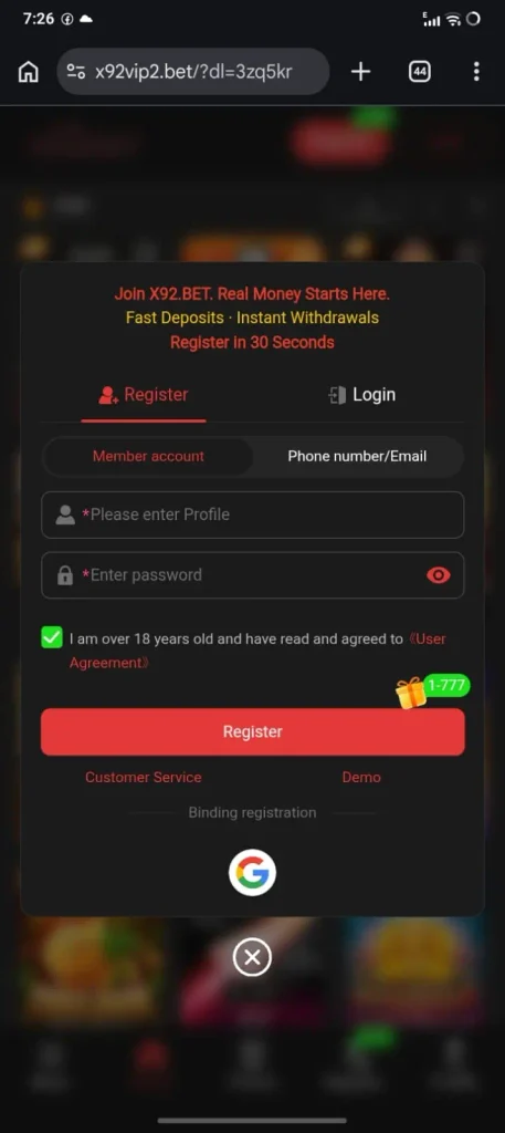 x92bet game login